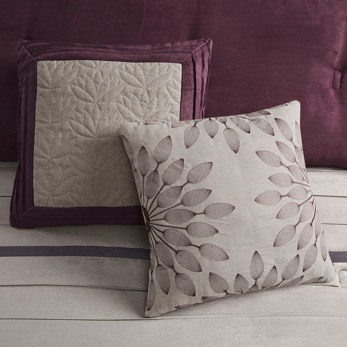 7 Pc Pieced Faux Suede Comforter Set Purple Cal King California King Purple Polyester