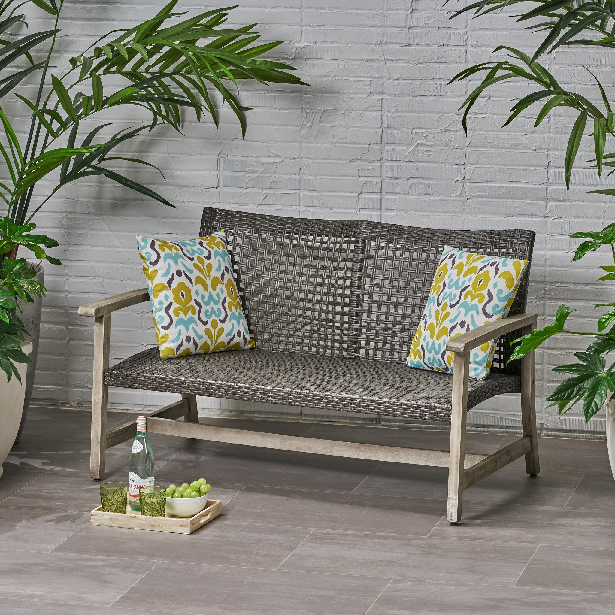 Hampton Wood Wicker Seat Grey Metal & Wood