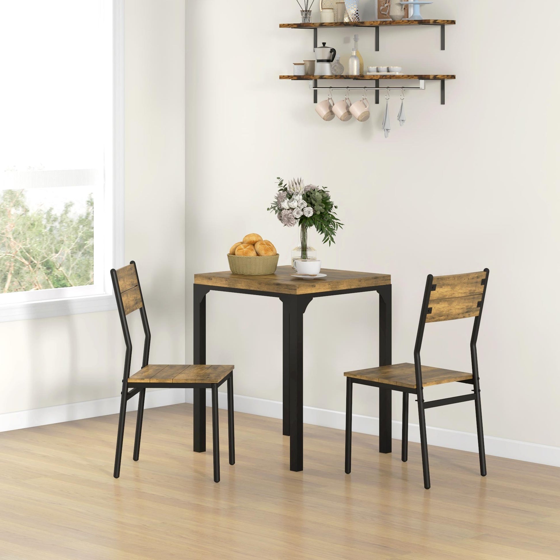 Homcom 3 Piece Dining Table Set For 2, Modern Kitchen Table And Chairs, Dining Room Set For Breakfast Nook, Small Space, Apartment, Space Saving, Rustic Brown Rustic Brown Mdf