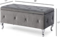 1Pc Glam 38 Inches Storage Ottoman Bench For Upholstered Tufted Gray Velvet Polyester Organizer Bedroom Living Room Entryway Hallway Tufted Gray Polyester Primary Living Space Solid Grey Traditional Foam Faux Leather