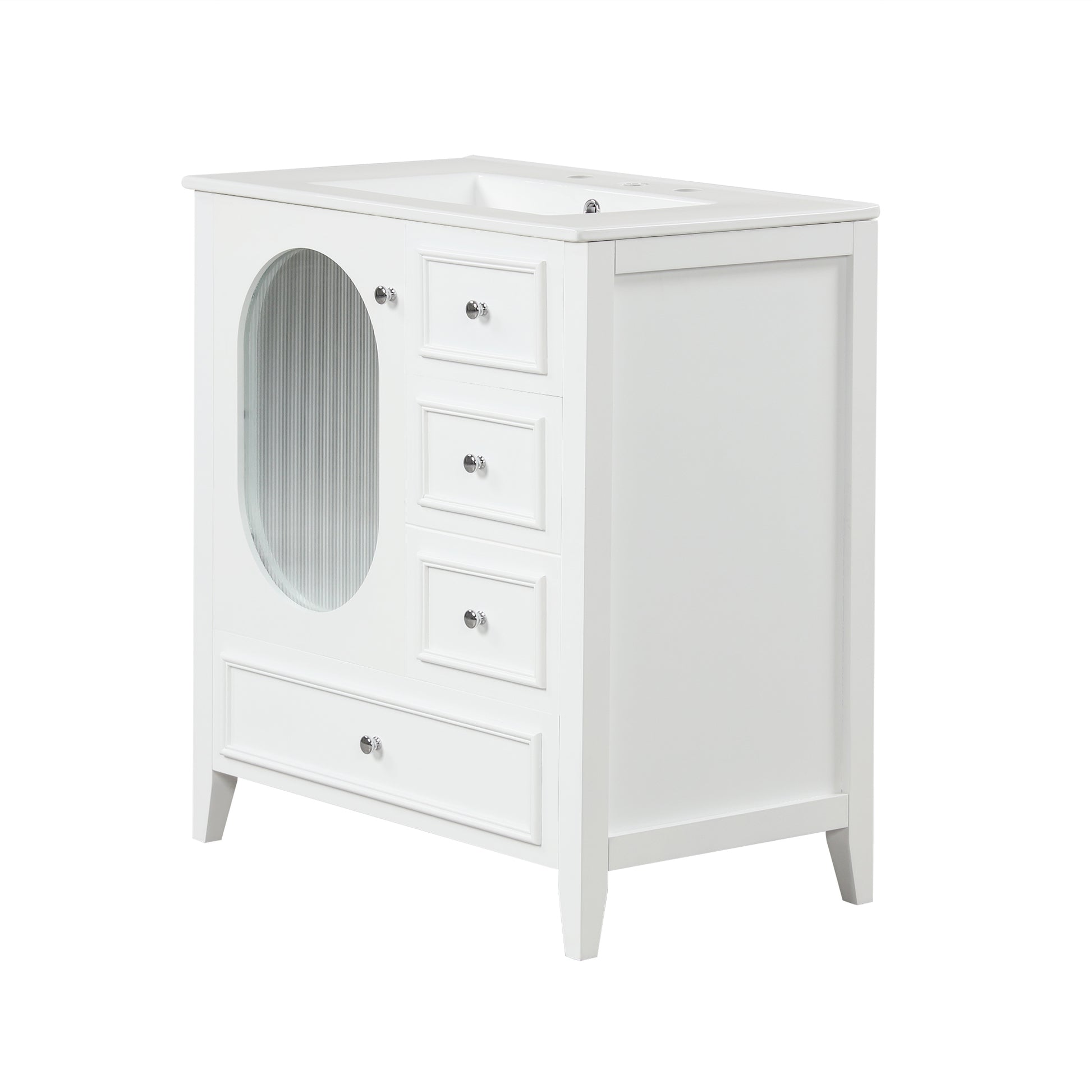 30" Bathroom Vanity With Sink, Bathroom Vanity Cabinet With Three Drawers And Door, Solid Wood And Mdf, White White Solid Wood Mdf