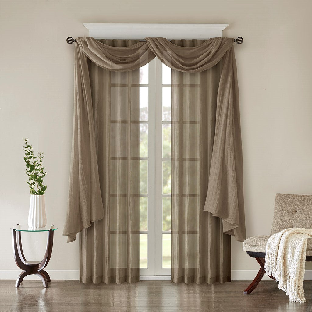 Solid Crushed Curtain Panel Pair 2 Pcs Window Panels Taupe Polyester