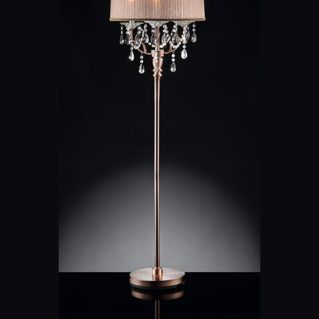 62" Tall Floor Lamp "Rosie" W Silvery Pink Finish And Crystal Accents, Shade Silver Metal