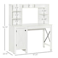 Homcom Farmhouse Computer Desk With Hutch And Cabinet, Home Office Desk With Storage, For Study, White White Particle Board