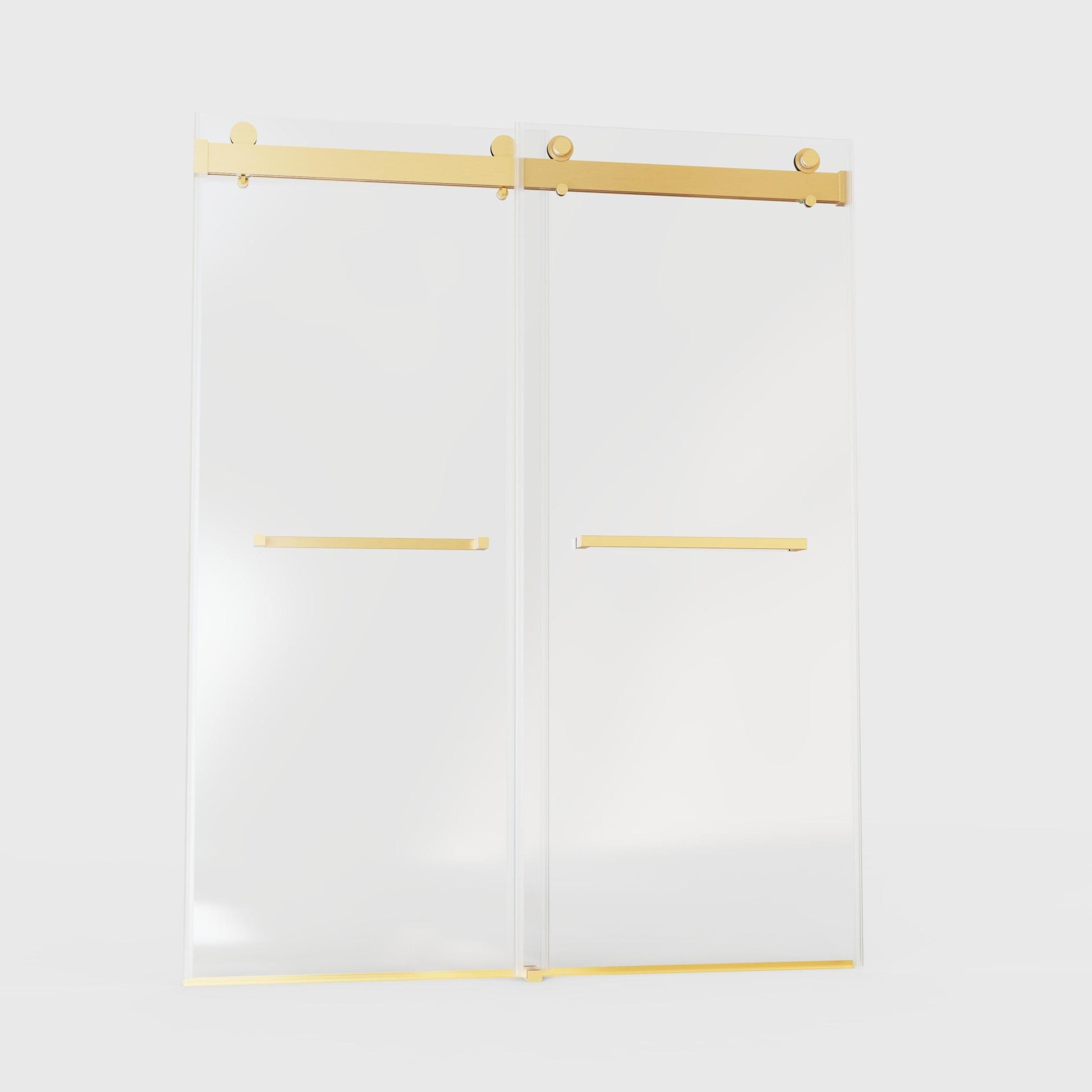 56 60 Inches W *76 Inches H Frameless Double Sliding Soft Close Shower Door In Brushed Gold,3 8 Inches 10Mm Thick Sgcc Tempered Glass Door Brushed Gold Glass Metal