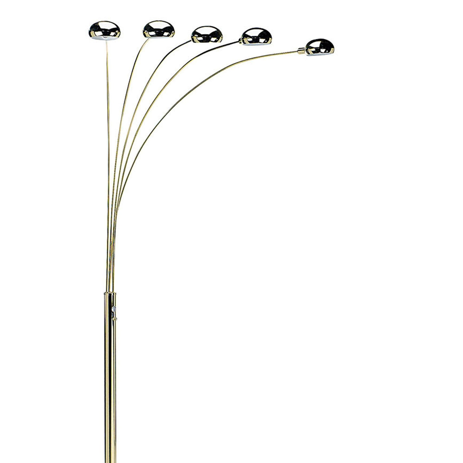 84" Tall Metal Floor Lamp With Polished Brass Finish And 5 Adjustable Arch Arms Gold Metal