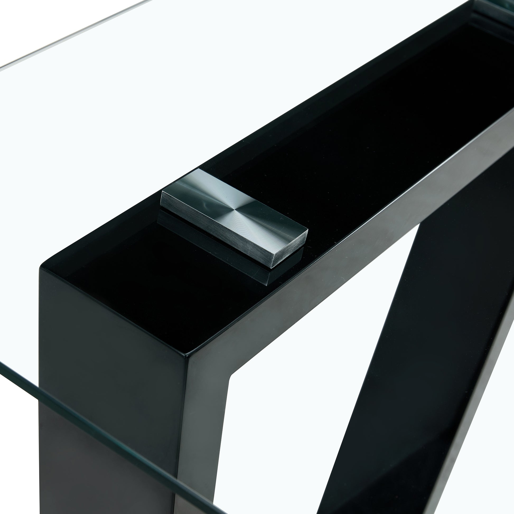 Seating 6 8 People, This Modern, Minimalist Rectangular Dining Table Features A Tempered Glass Top And A Sleek Black Mdf Stand. Suitable For Kitchen, Dining Room, Living Room, Meeting Room Transparent Mdf Glass