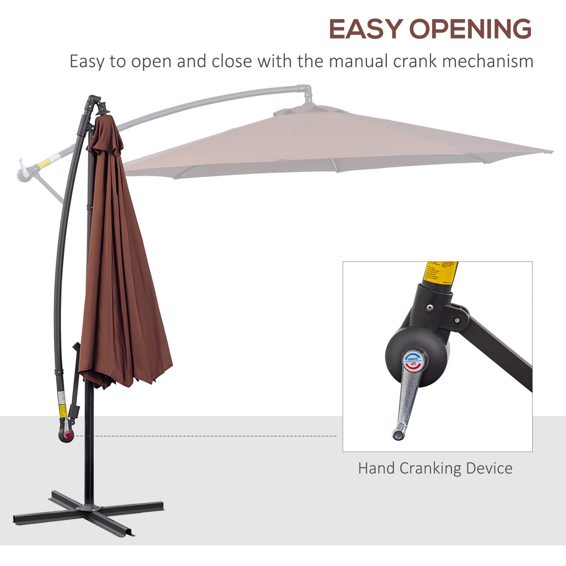 Outsunny 10' Cantilever Hanging Tilt Offset Patio Umbrella With Uv & Water Fighting Material And A Sturdy Stand, Brown Brown Steel