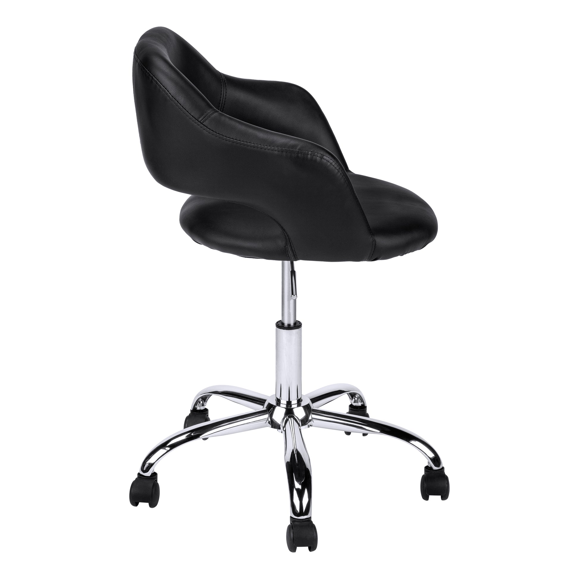 Office Chair, Adjustable Height, Swivel, Ergonomic, Armrests, Computer Desk, Work, Black Leather Look, Chrome Metal, Contemporary, Modern Black Foam Faux Leather