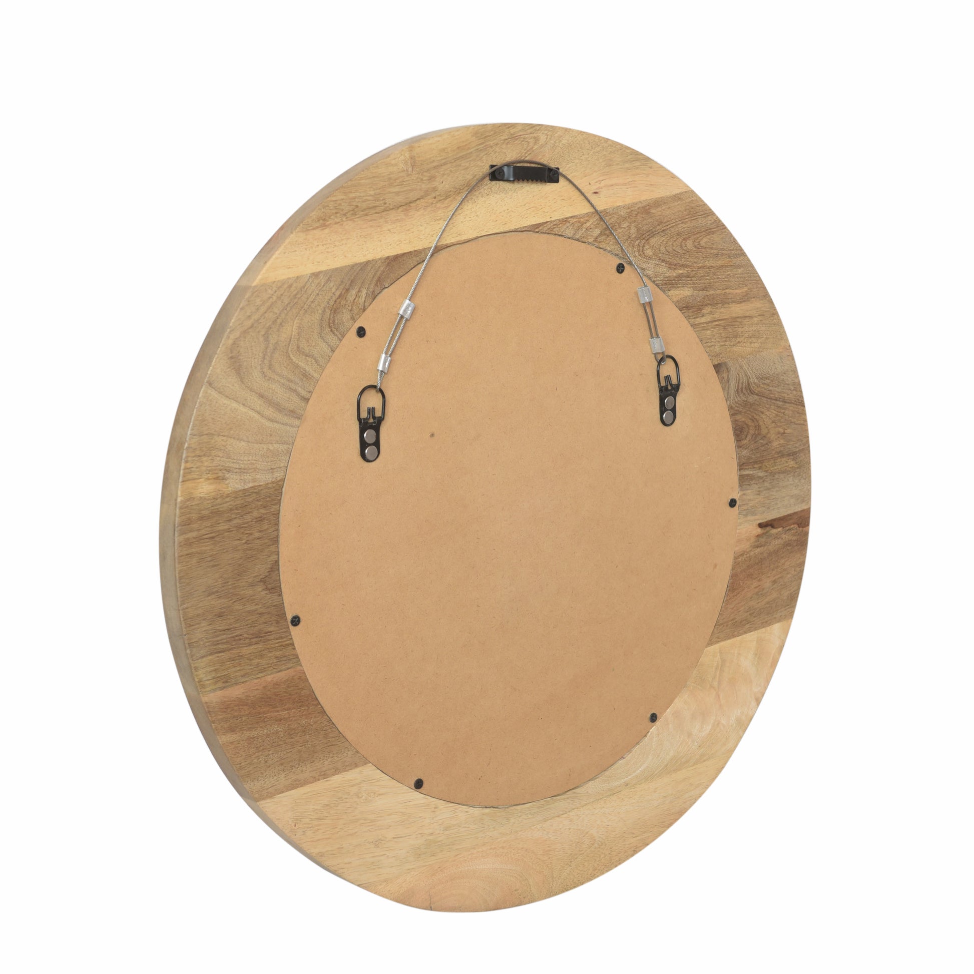 Mango Wood Aluminium Fitted Round Mirror Natural Wood