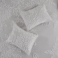 3 Piece Tufted Cotton Chenille Floral Comforter Set Warm Grey White Full Queen Full Warm Grey White Cotton