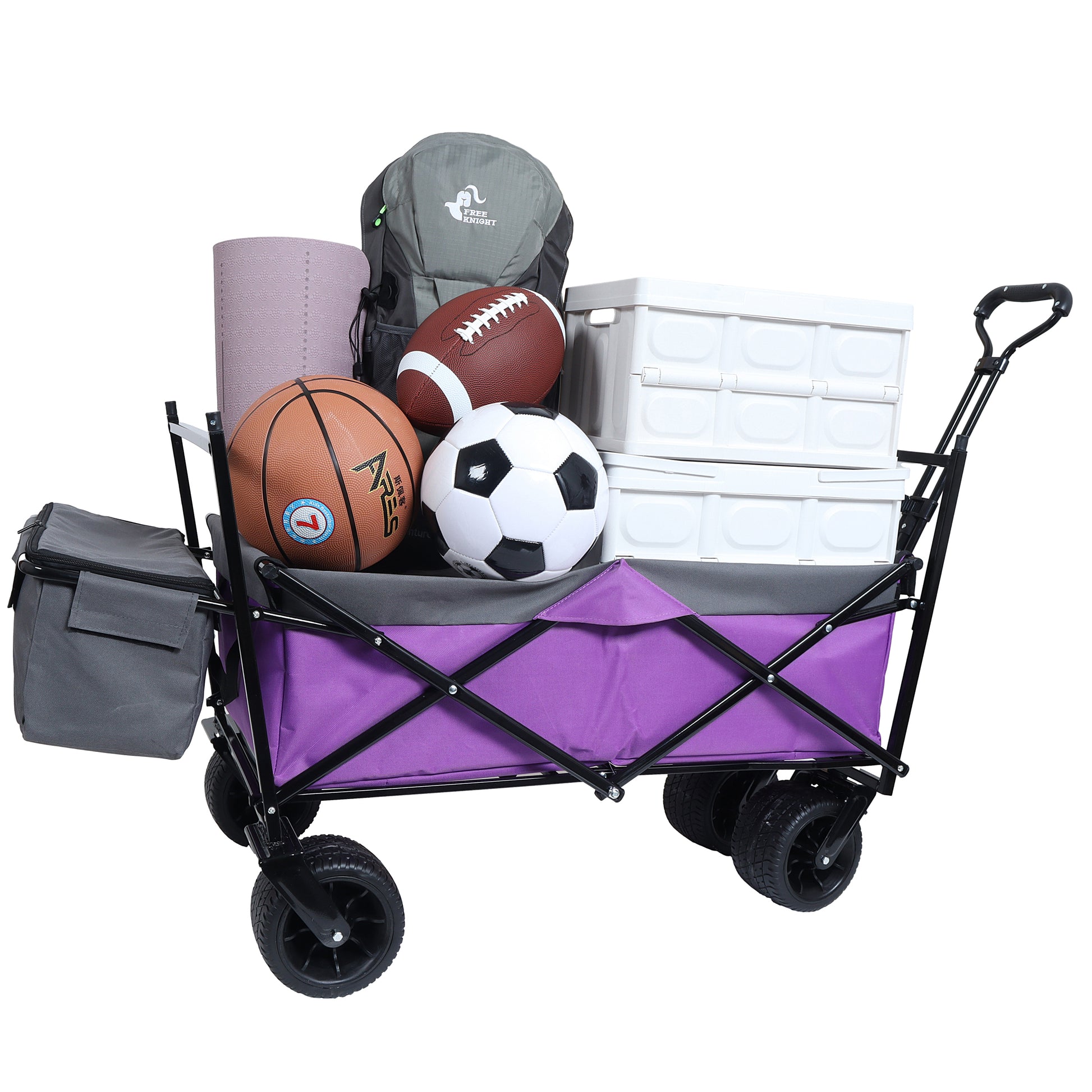 480Lbs Collapsible Wagon With Canopy,Wagon Stroller With 7" All Terrain Wheels, Lightweight Foldable Wagon, Large Capacity For Camping, Shopping, Sports, And Garden Use,Purple With Mosquito Net