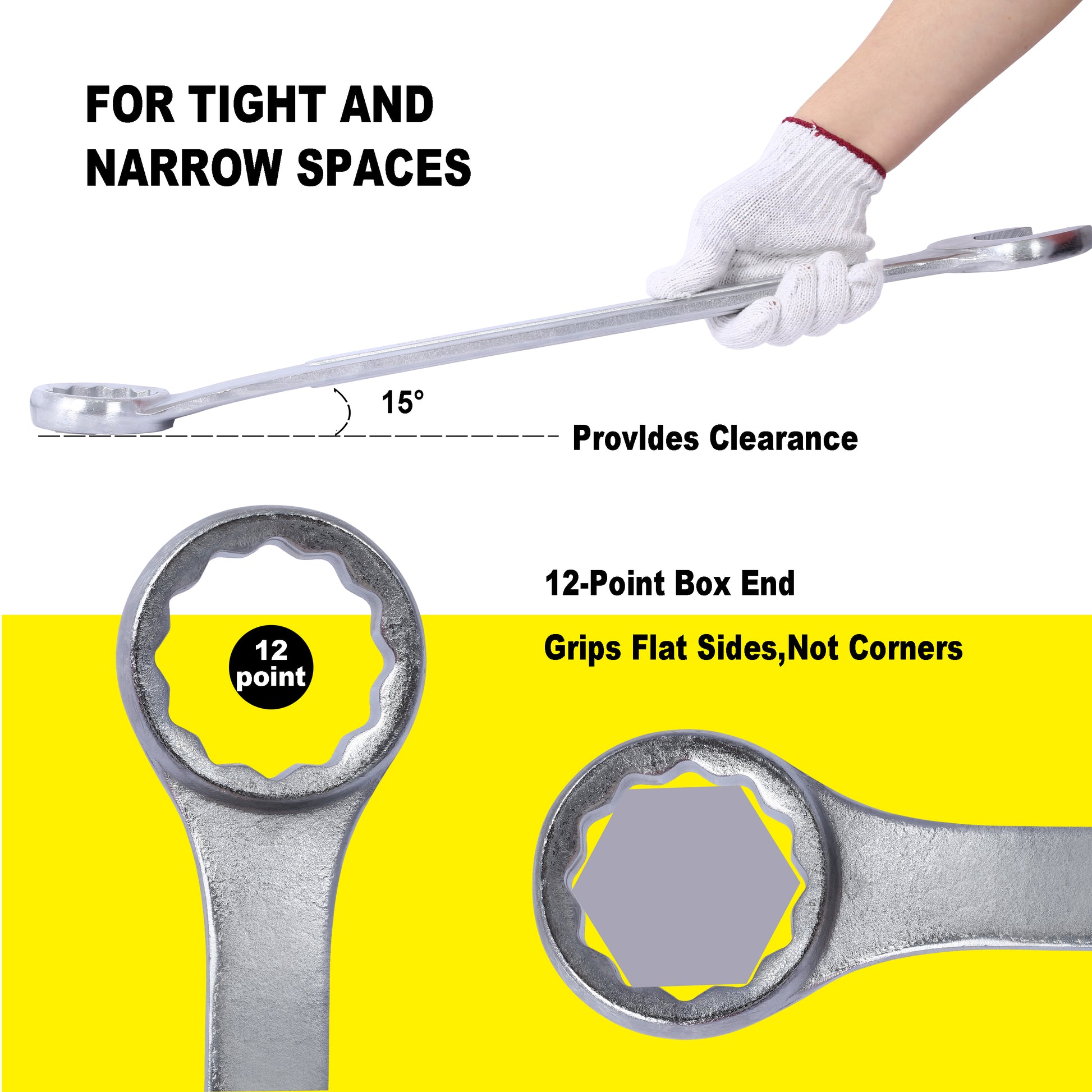 Sae Jumbo Combination Wrench Set Extra Large, 4 Piece ,Storage Bag Included Chrome Plated Chrome Carbon Steel