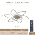 30.7In Ceiling Fan With Lights, Remote Control 3 Color Temperatures,6 Gear Wind Speed Fan Light White Modern Acrylic