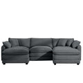 Oversized Modular Cushion Sofa, Portable Ottoman, L Shaped Corner Low Back Deep Seating Spacious Sofa Set And Sofa Bed For Home Apartment Living Room Set, Grey Corduroy Grey Corduroy 3 Seat