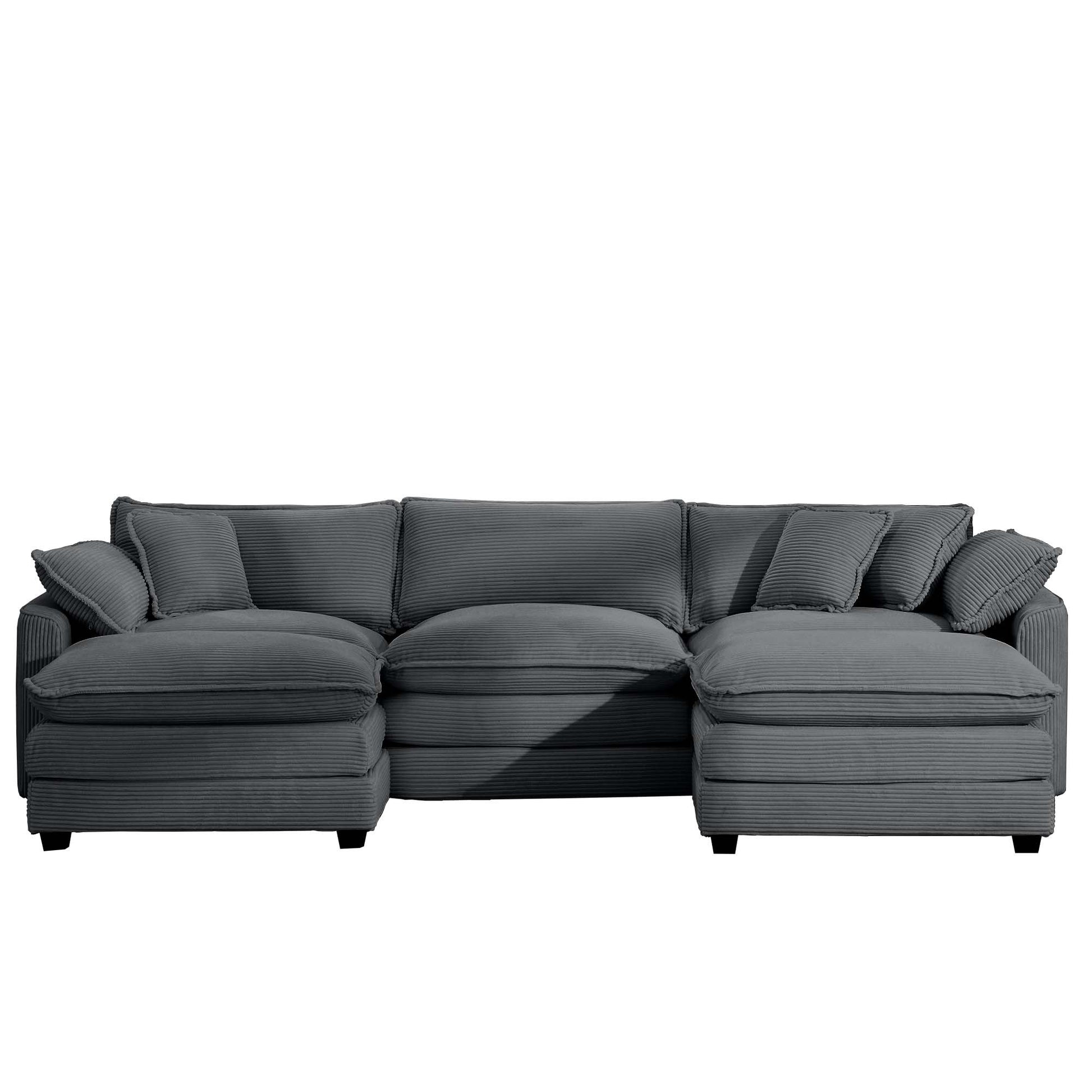 Oversized Modular Cushion Sofa, Portable Ottoman, L Shaped Corner Low Back Deep Seating Spacious Sofa Set And Sofa Bed For Home Apartment Living Room Set, Grey Corduroy Grey Corduroy 3 Seat