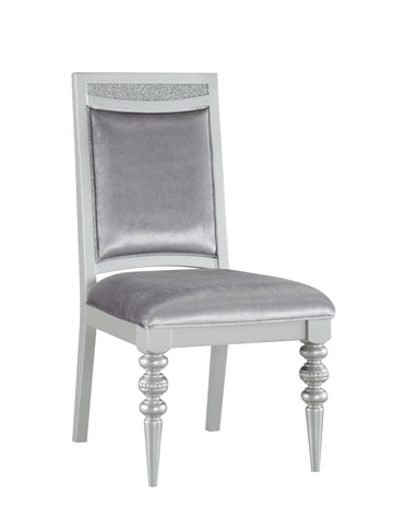 Maverick Fabric & Platinum Finish Side Chair Set Of 2 Silver Fabric,Synthetic Wood