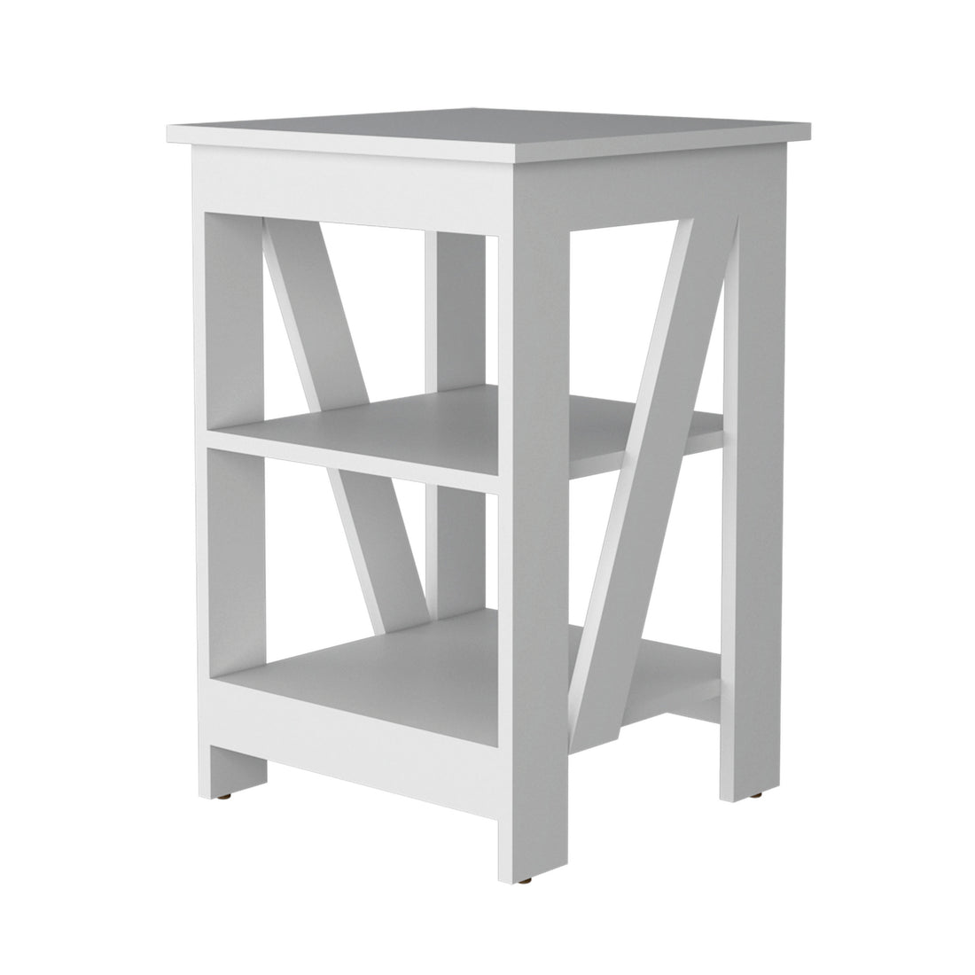 Clio Auxiliary Table, With Two Shelves White White Primary Living Space Manual Freestanding Pine Bookcase Rectangular Particle Board Engineered Wood