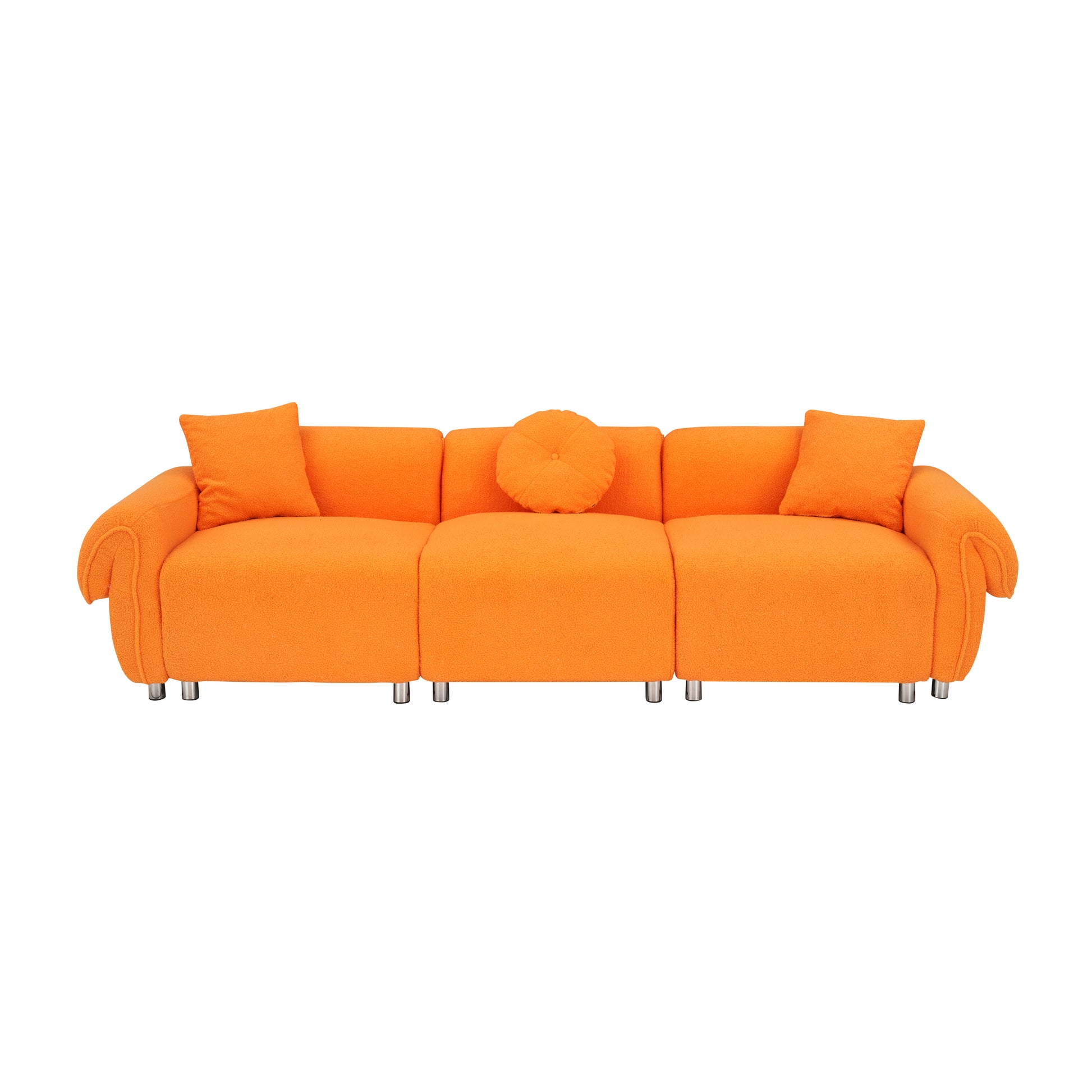 24005 Orange Teddy Velvet Fabric, With 3 Pillows, Three Person Sofa Can Be Placed In The Living Room And Other Scenes Orange Mdf 3 Seat