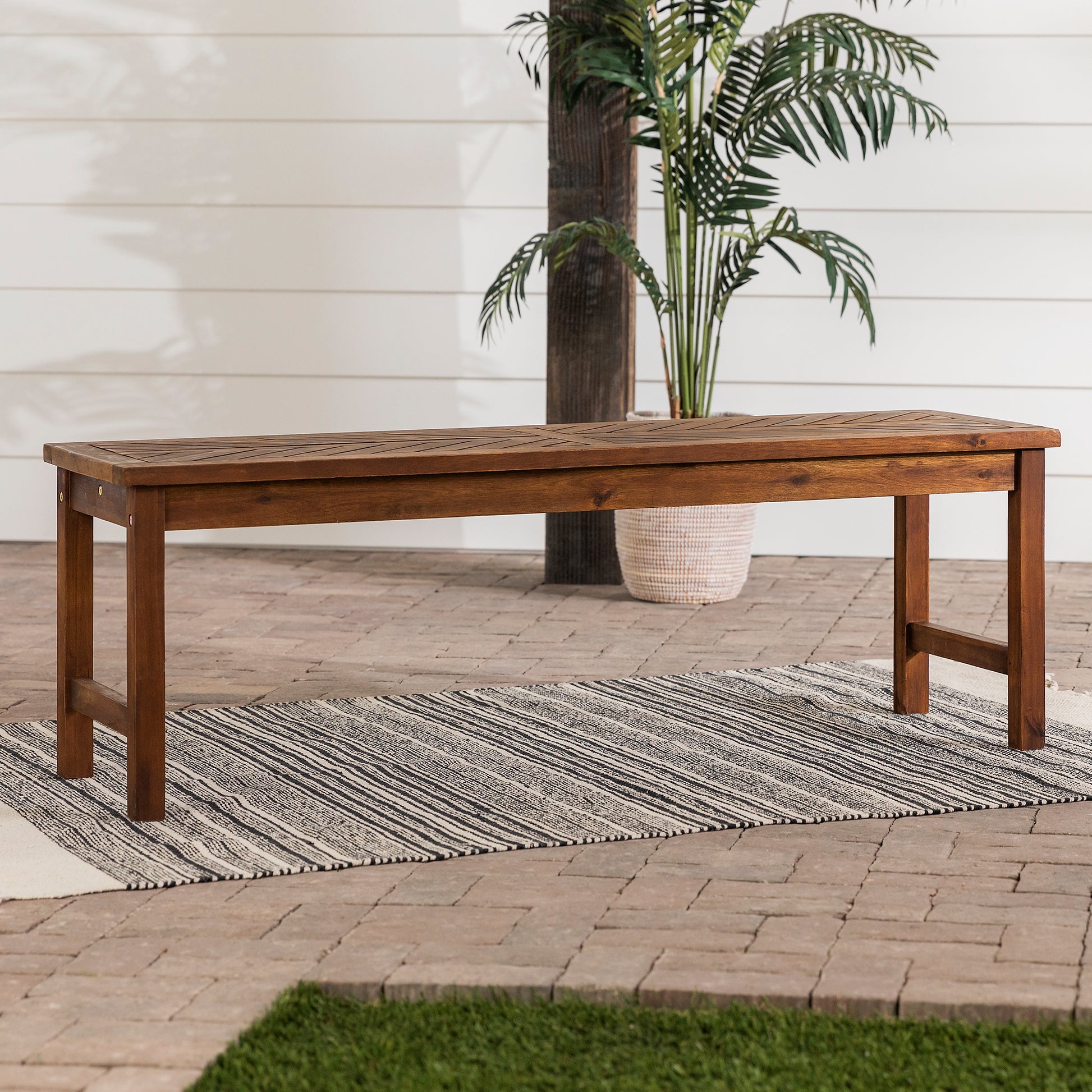 Modern Chevron Top Solid Wood Patio Bench Dark Brown Dark Brown Polyester Acacia Wood