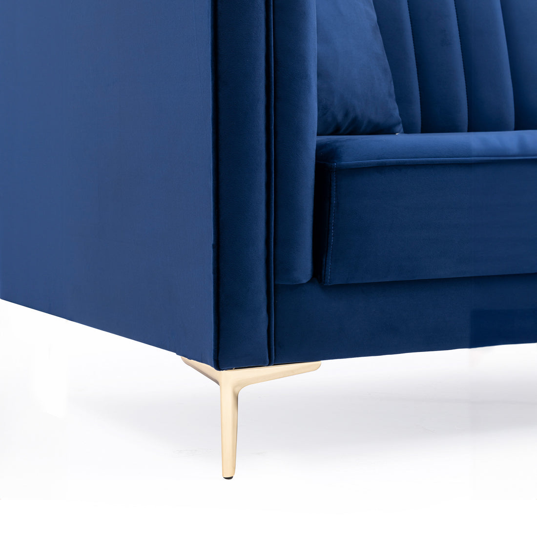 Angelina Sofa 91" Dark Blue Velvet Dark Blue,Gold Velvet Wood Primary Living Space Tufted Back Mid Century Modern Foam Metal,Solid Wood,Velvet 3 Seat