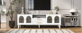 68.9'' Retro Tv Stand For Tvs Up To 75 Inches, Entertainment Center Media Console With Fluted Glass Doors And Five Solid Wood Legs For Living Room White 70 79 Inches Mdf