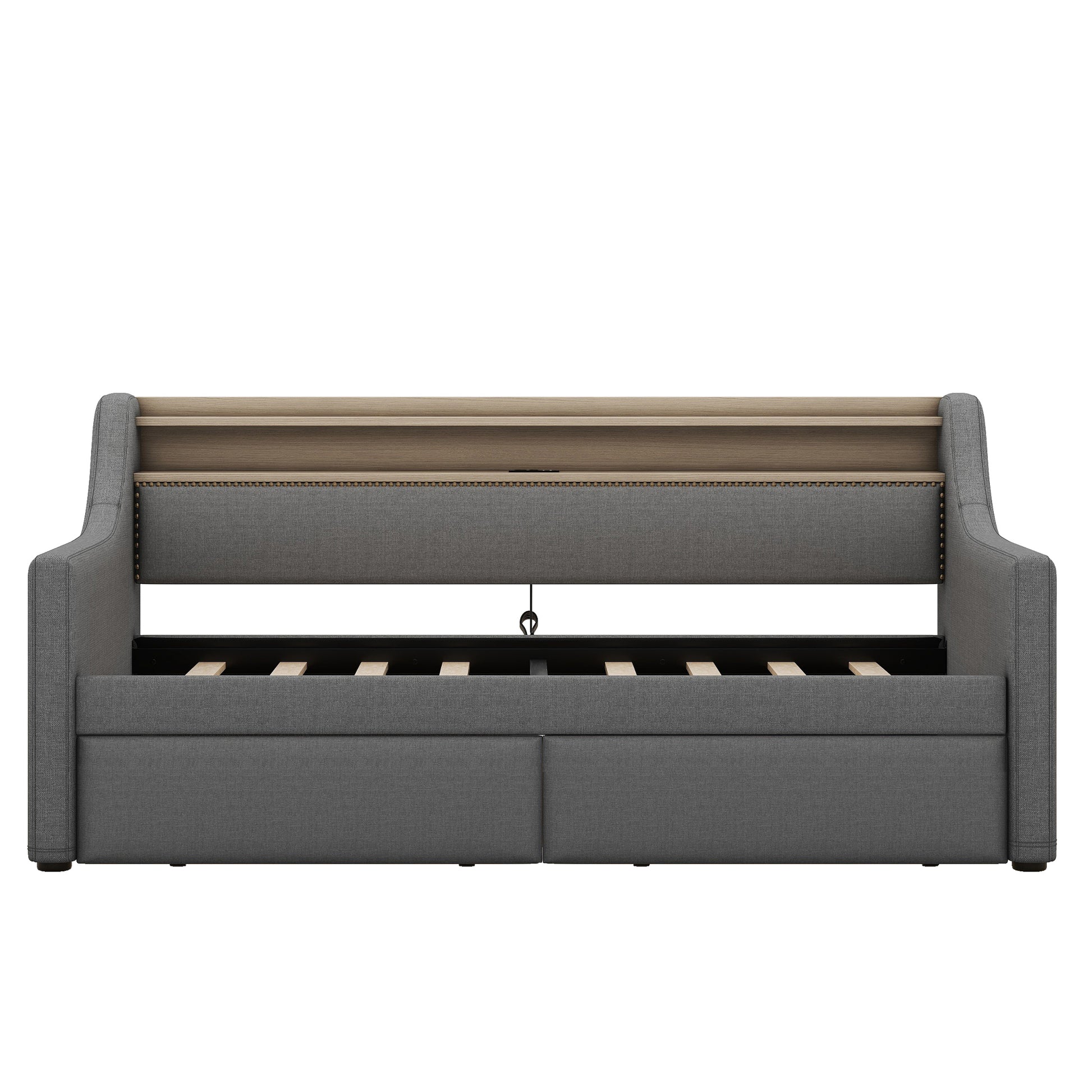 Twin Size Daybed With Storage Drawers, Upholstered Daybed With Charging Station And Led Lights, Gray Old Item W1580S00034 Twin Gray Linen