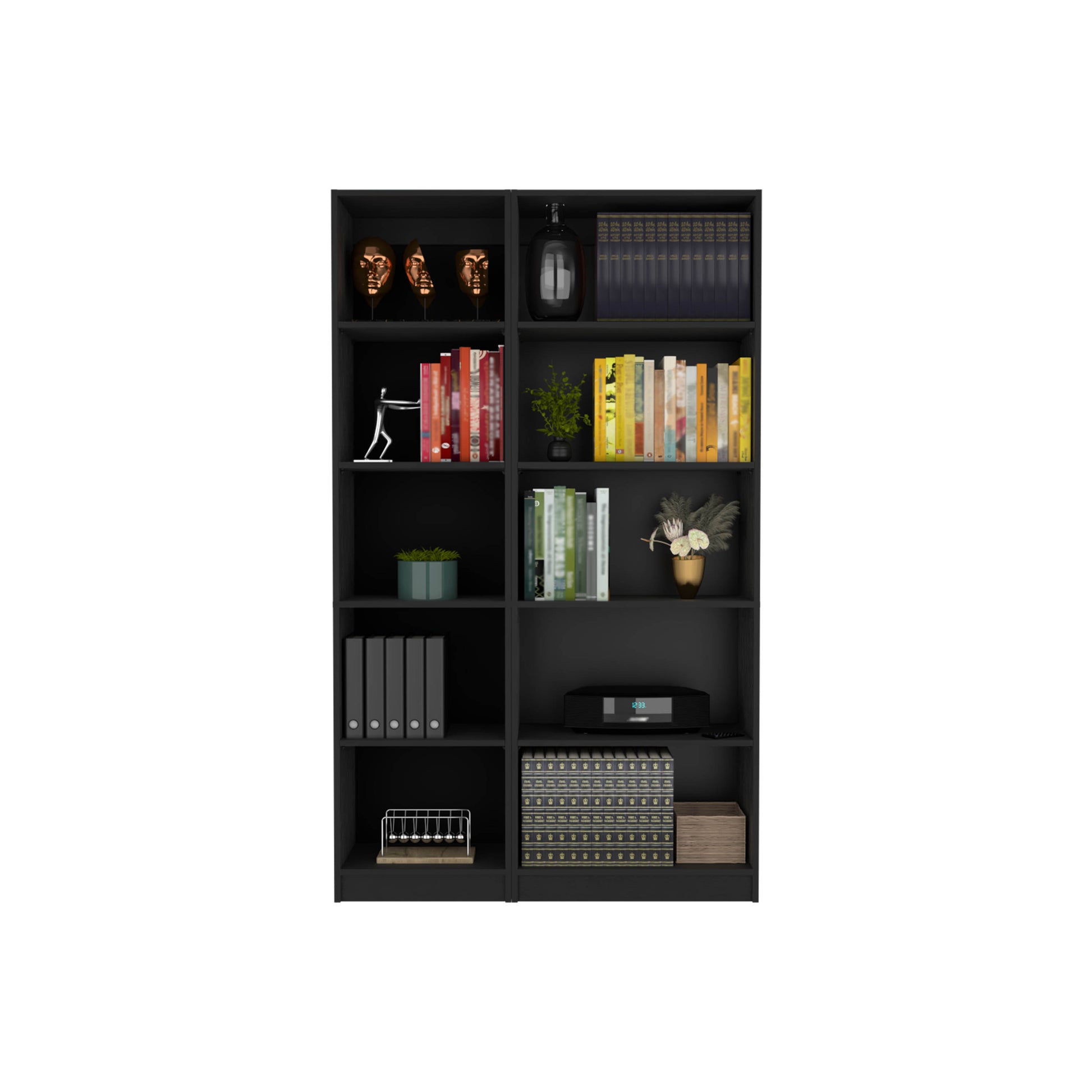 Kenyon 2 Piece Home Bookcase Set, 42" Wide With 10 Shelves, Living Room Set Black Black Particle Board