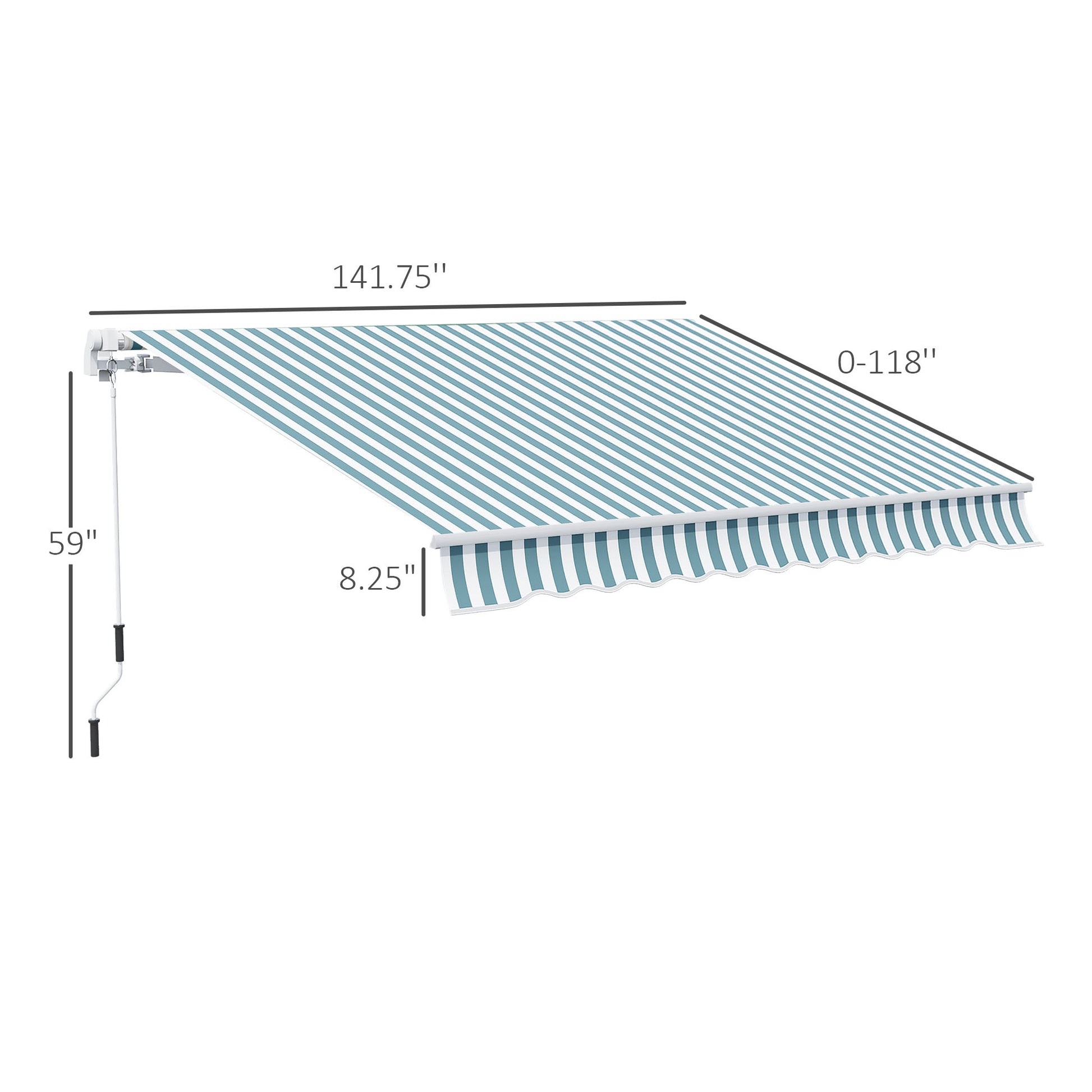 Outsunny 12' X 10' Retractable Awning Patio Awnings Sun Shade Shelter With Manual Crank Handle, 280G M Uv & Water Resistant Fabric And Aluminum Frame For Deck, Balcony, Yard, Green And White Green Aluminum