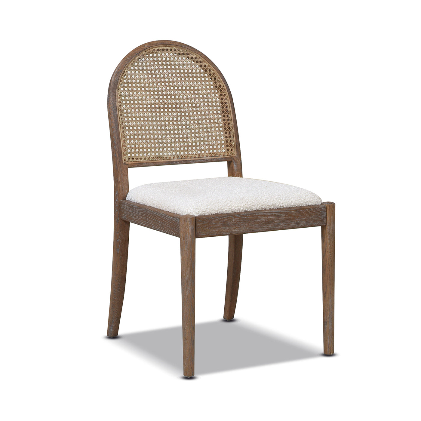 Panama 18.5" Curved Cane Rattan Side Dining Chair, Set Of 2, Ivory White Boucle White Foam Wood Fabric Rattan