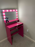 Vanity Desk With Mirror And Lights, Dressing Table With Large Drawer, 2 Level Storage Dresser & 3 Lighting Modes Adjustable Brightness, Suitable For Bedroom Rose Pink Rose Pink Particle Board