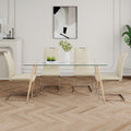 Modern Simple Rectangular Glass Dining Table, Solid Tempered Glass Countertop, Wood Transfer Metal Table Legs, Light Yellow Pu Dining Chair Set, Suitable For Restaurant Kitchen Use Set Of 5 Upholstered Chair Glass Light Yellow Seats 4 Metal Rectangular