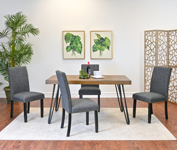 Amisos 5 Piece Dining Set, Hairpin Dining Table With 4 Chairs, 3 Color Options Wood Brown Seats 4 Brown Metal Dining Room Fixed Table Rubberwood Rectangular 4 Leg Rectangular Dining Table With Chair Mdf
