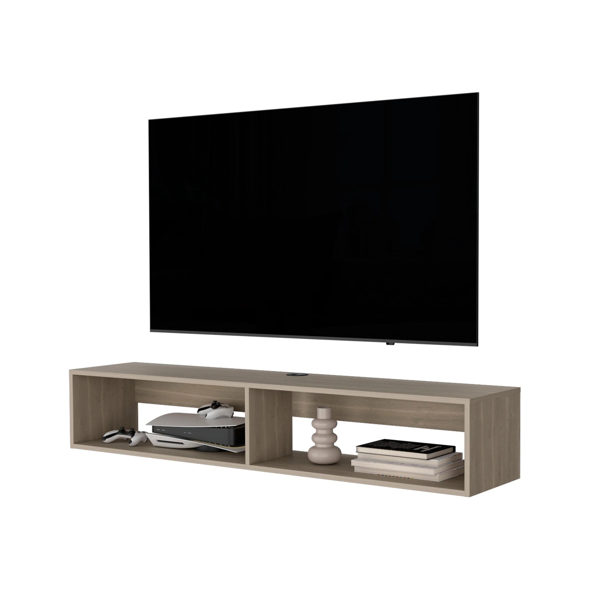 White Oak 2 Shelf Central Floating Media Rack White Oak Primary Living Space 60 69 Inches Melamine