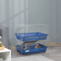 Pawhut 2 Tier Guinea Pig Cage, Ferret Cage, Chinchilla Cage, Small Animal Cage Indoor With Dish And Bottle, 2 Doors, Deep Bottoms, Ramp, 28