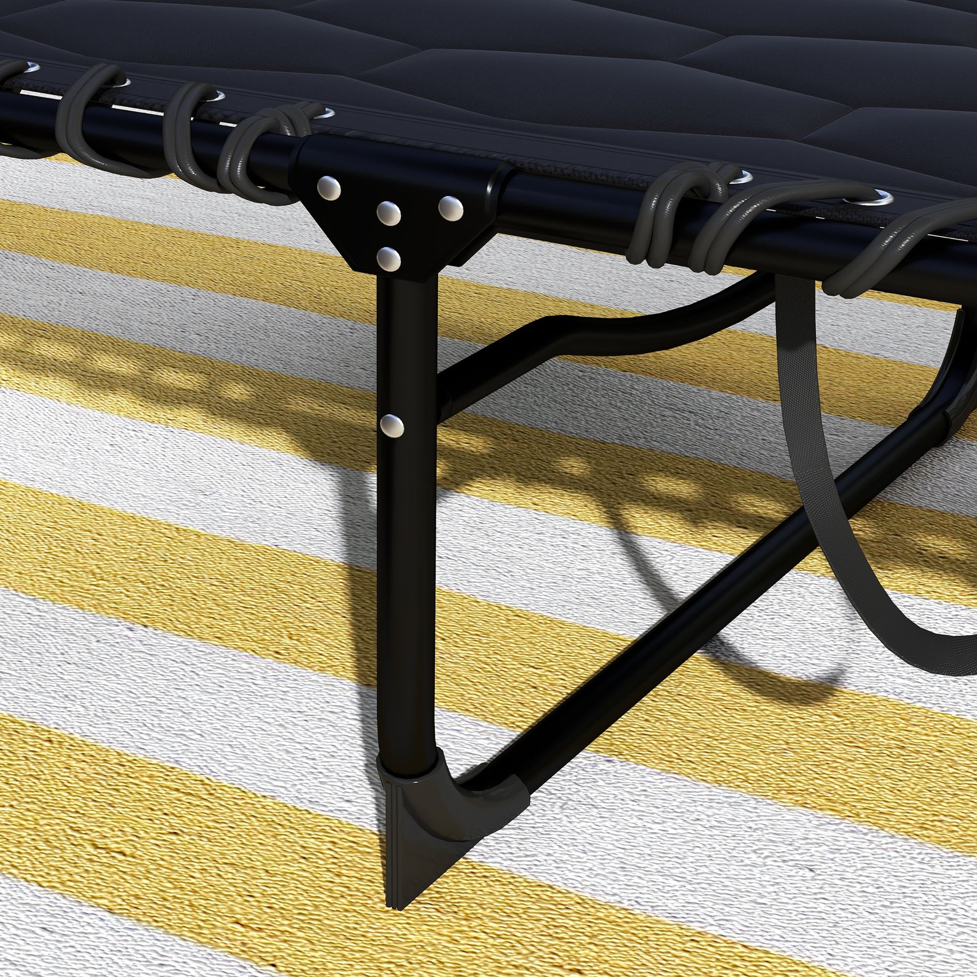 Outsunny Folding Chaise Lounge Set With 5 Level Reclining Back, Outdoor Lounge Tanning Chair With Padded Seat, Side Pocket & Headrest For Beach, Yard, Patio, Black Black Steel