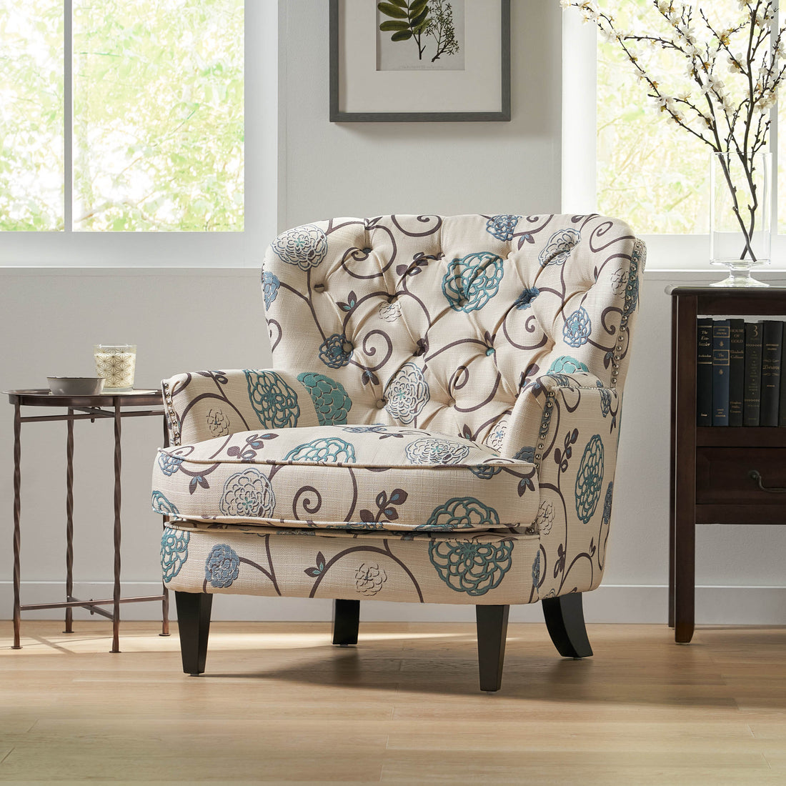 Mirod Comfy Arm Chair With Tufted Backmodern For Living Room, Bedroom And Study White Multi Fabric