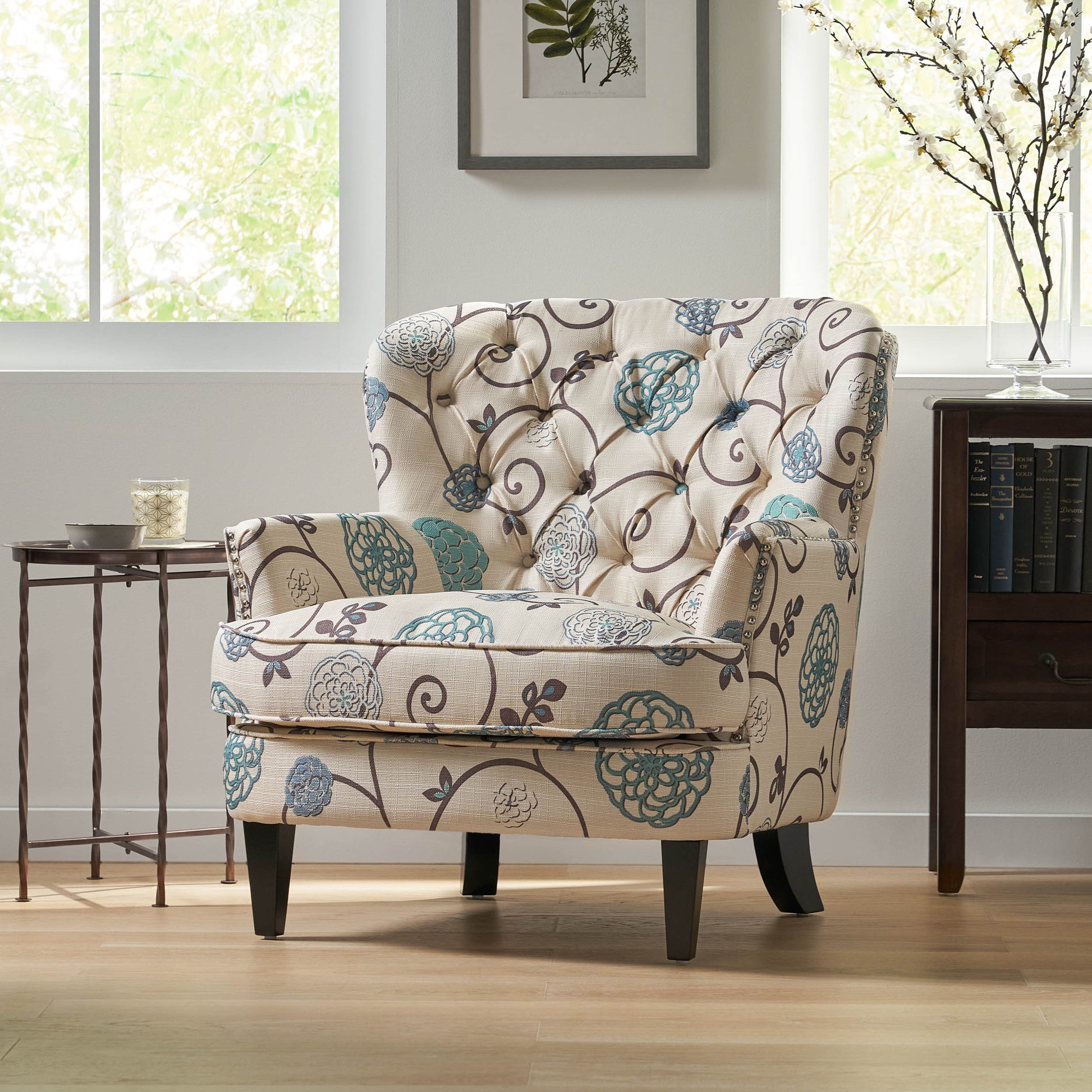 Mirod Comfy Arm Chair With Tufted Backmodern For Living Room, Bedroom And Study White Multi Fabric