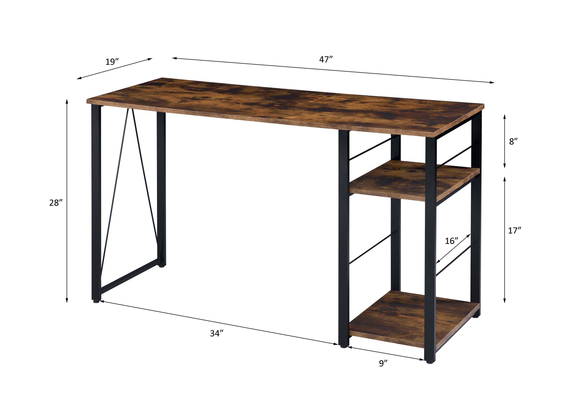 Vadna Weathered Oak & Black Finish Writing Desk Black,Oak Metal,Synthetic Wood