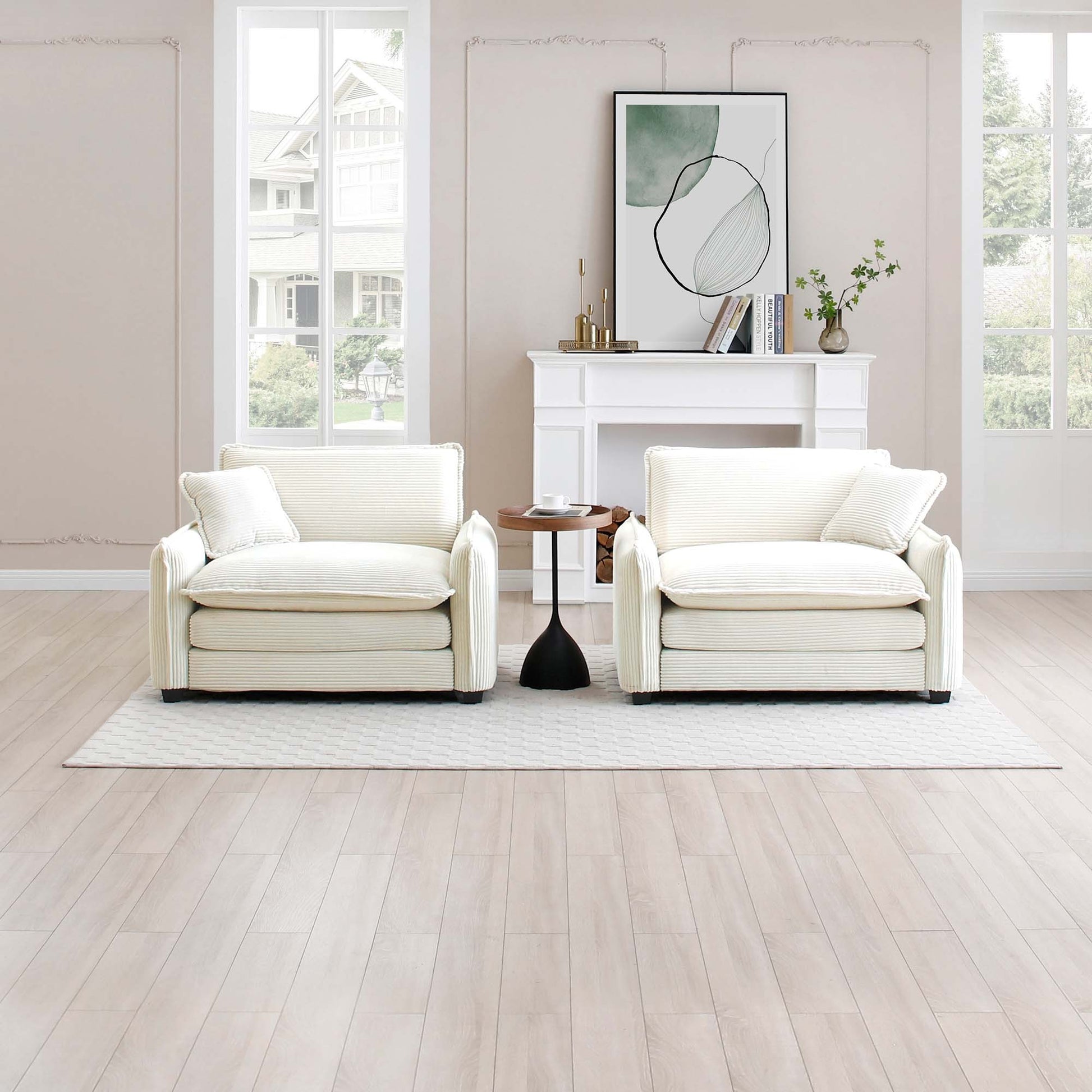 Beige Corduroy,Luxurious And Sophisticated Deep Seated Sofa Set With Two Single Deep Seat Sofa Suitable For Living Room And Office Beige Corduroy 1 Seat