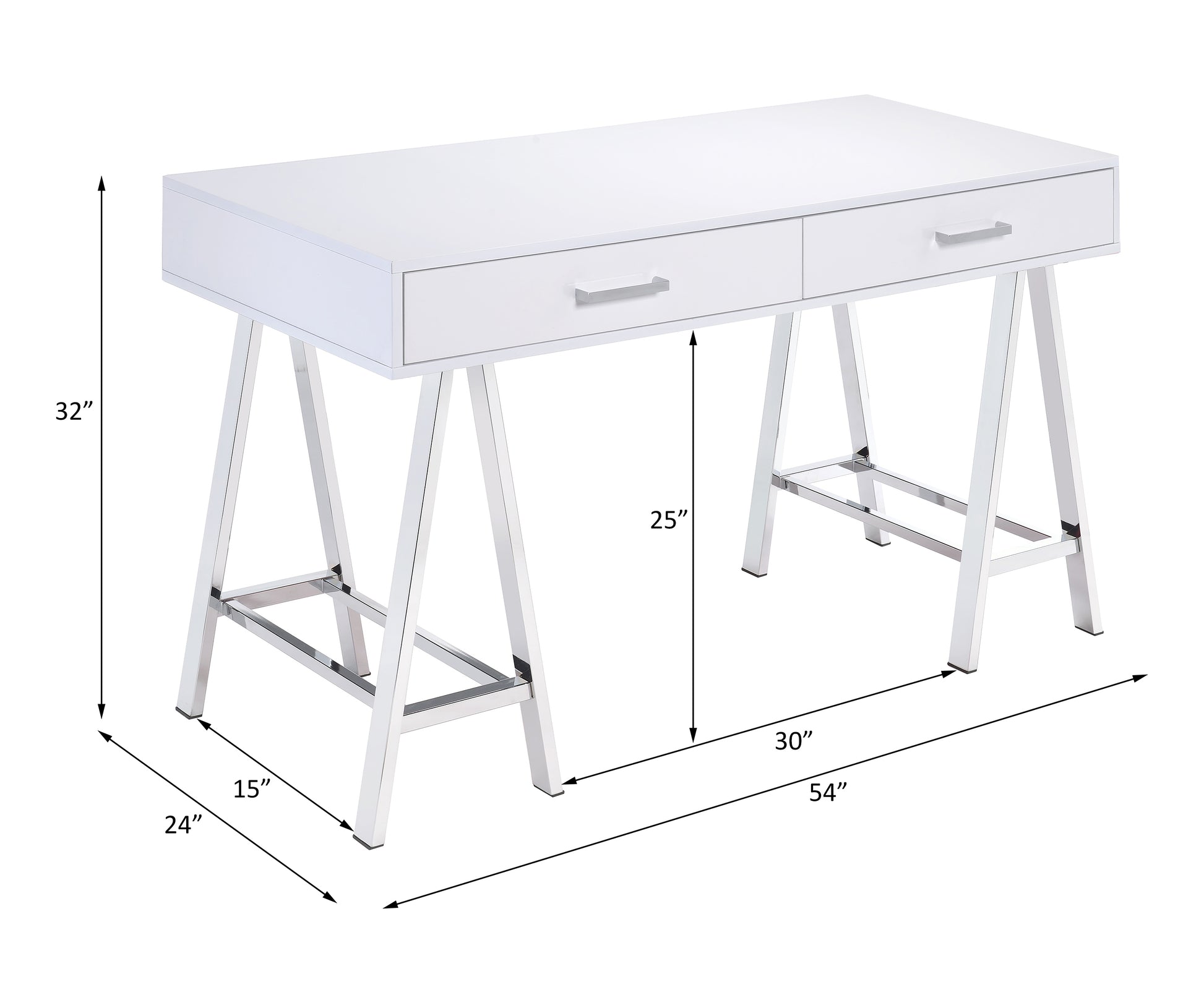 White High Gloss And Chrome Writing Desk With Usb Port White Silver Writting Desk Office Contemporary Rectangular Drawers Wood Metal