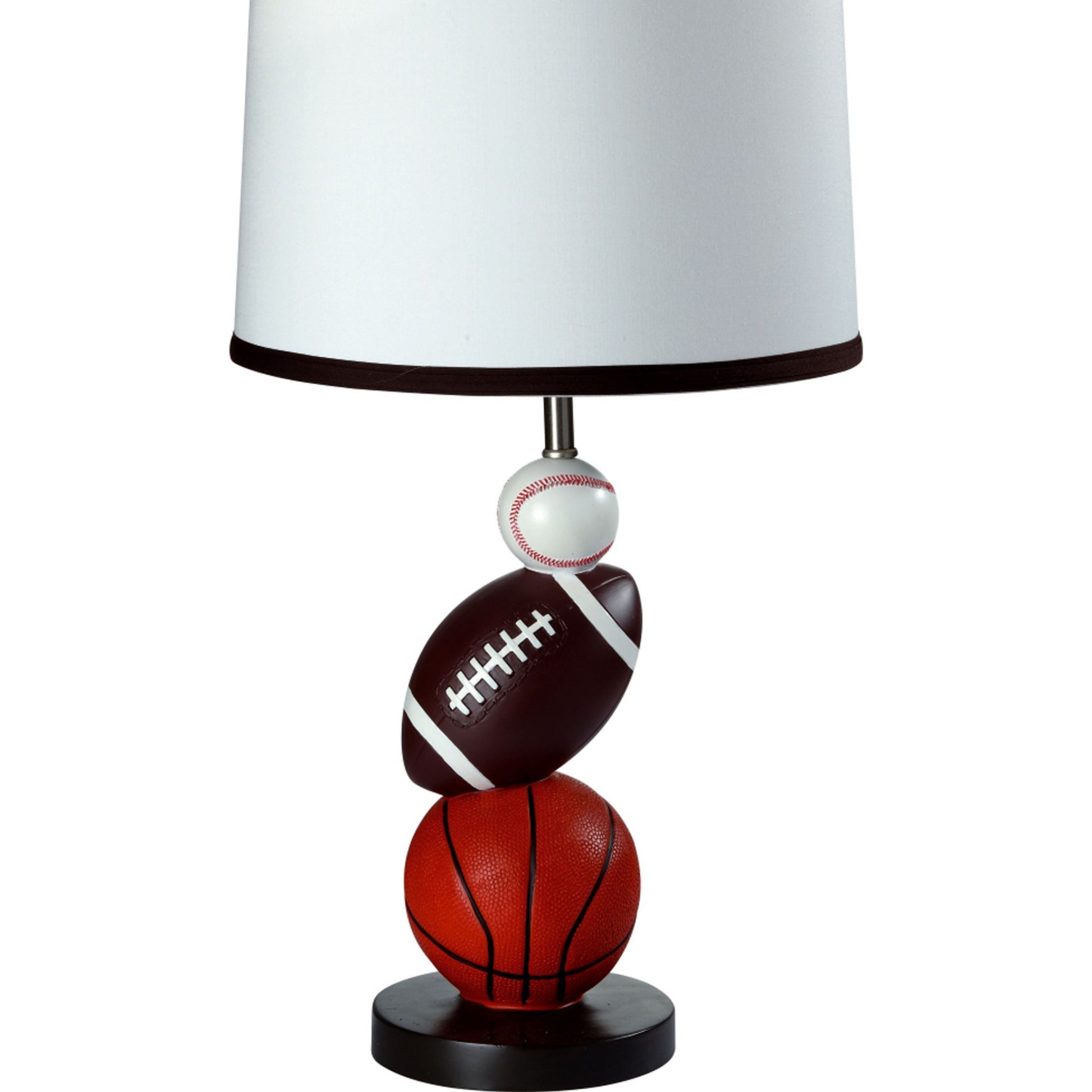 25" Tall Polyresin Table Lamp, Multi Sport Design, White Linen Shade Multicolor Polyresin