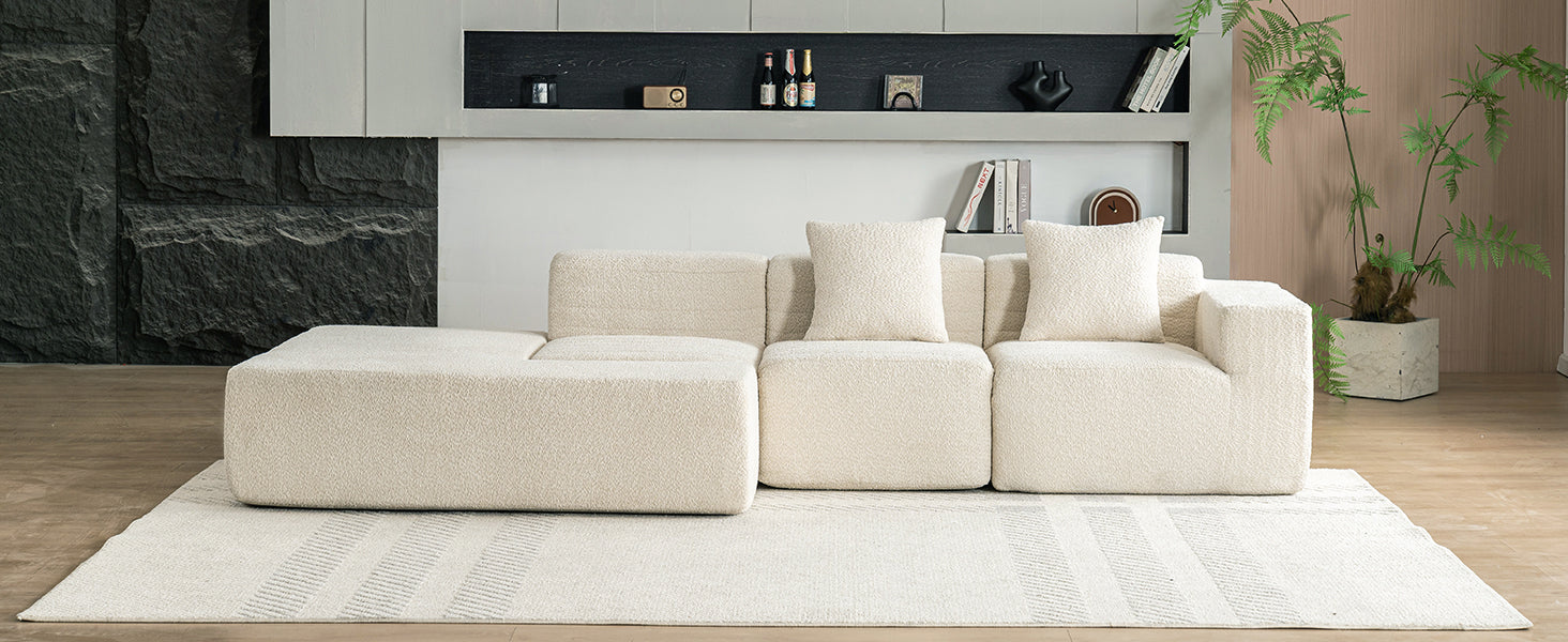 116.5" Sectional Sofa Full Compressed Sofa Couch Free Combined Sofa For Living Room, Beige Beige Foam Polyester 4 Seat