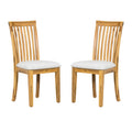 21 Inch Fabric Dining Side Chair, Slatted Back, Set Of 2, Gray, Brown Brown Light Gray Wood