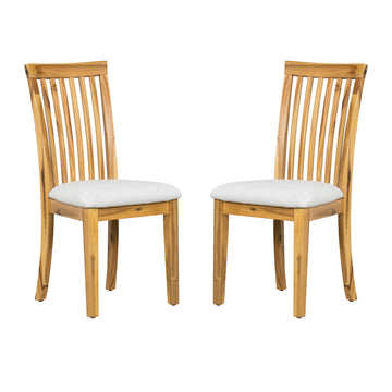 21 Inch Fabric Dining Side Chair, Slatted Back, Set Of 2, Gray, Brown Brown Light Gray Wood