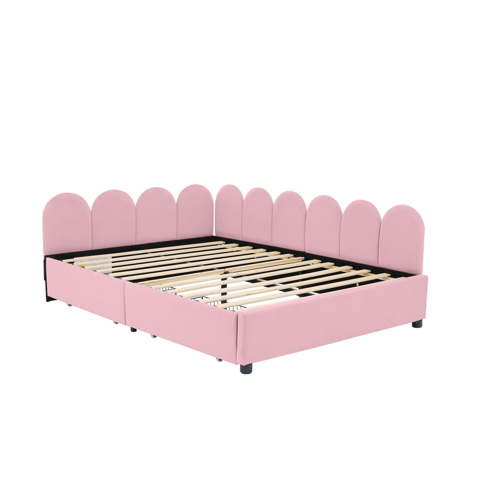 Full Size Upholstered Daybed With 2 Drawers,Velvet Sofabed With Soft Fabric Headboard, No Box Spring Needed, Pink Full Pink Wood Fabric