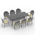 Cushions In Random Colors 9 Piece Set Of Cast Aluminum Patio Furniture With Cushions Yes Dining Set Black Seats 8 Rust Resistant Frame Water Resistant Cushion Garden & Outdoor Complete Patio Sets Aluminium