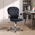 Vinsetto Velvet Home Office Chair, Button Tufted Desk Chair With Padded Armrests, Adjustable Height And Swivel Wheels, Black Black Polyester