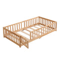 Full Size Floor Bed With Door,Solid Wood Platform Bed Frame With Fence,Suitable For Children,Pine Wood,Natural Full Natural Wood