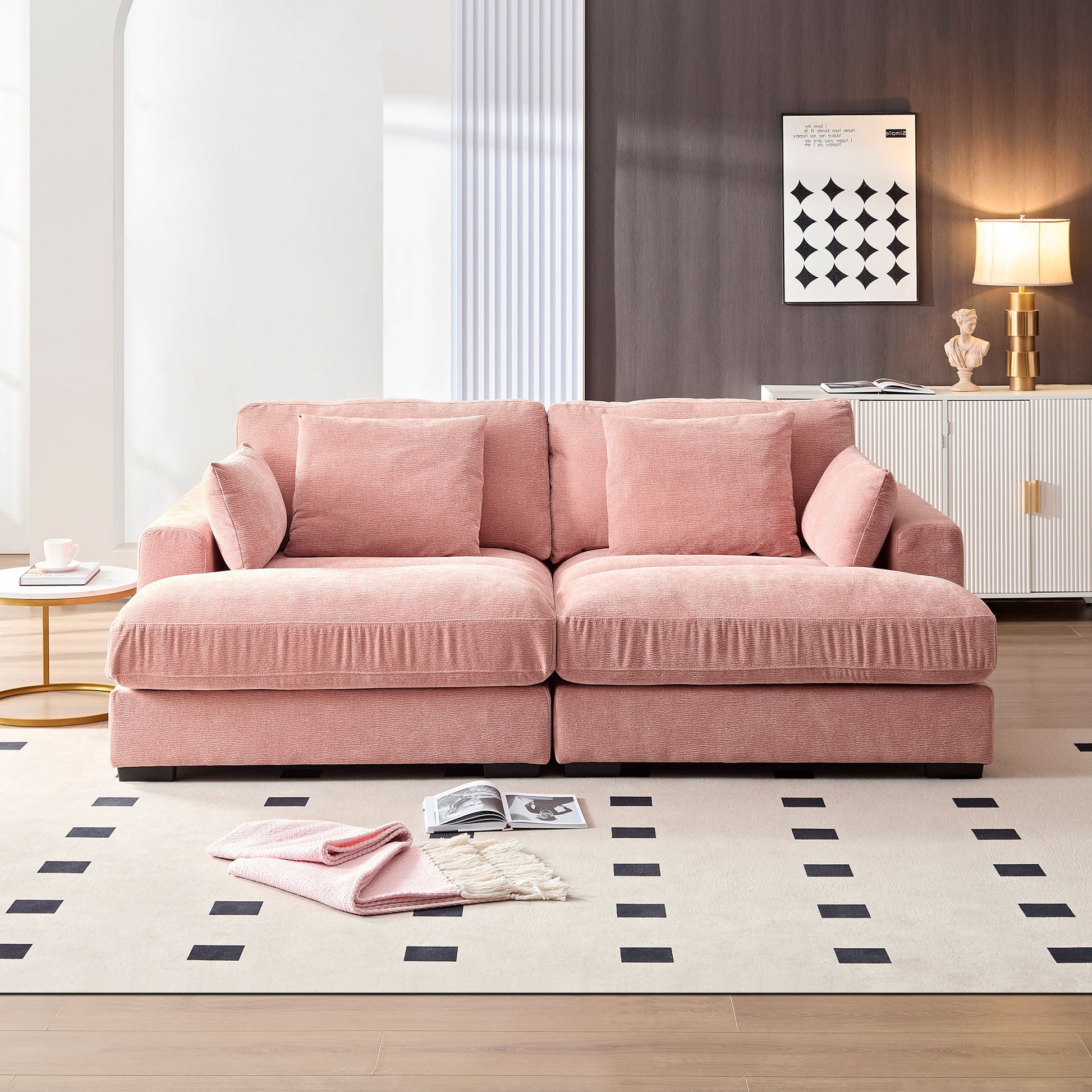 Comfor Daybed With Over Wide Sofa Bed,Modern Design Fabric Beanbag With Arms,Pink Pink Fabric 2 Seat